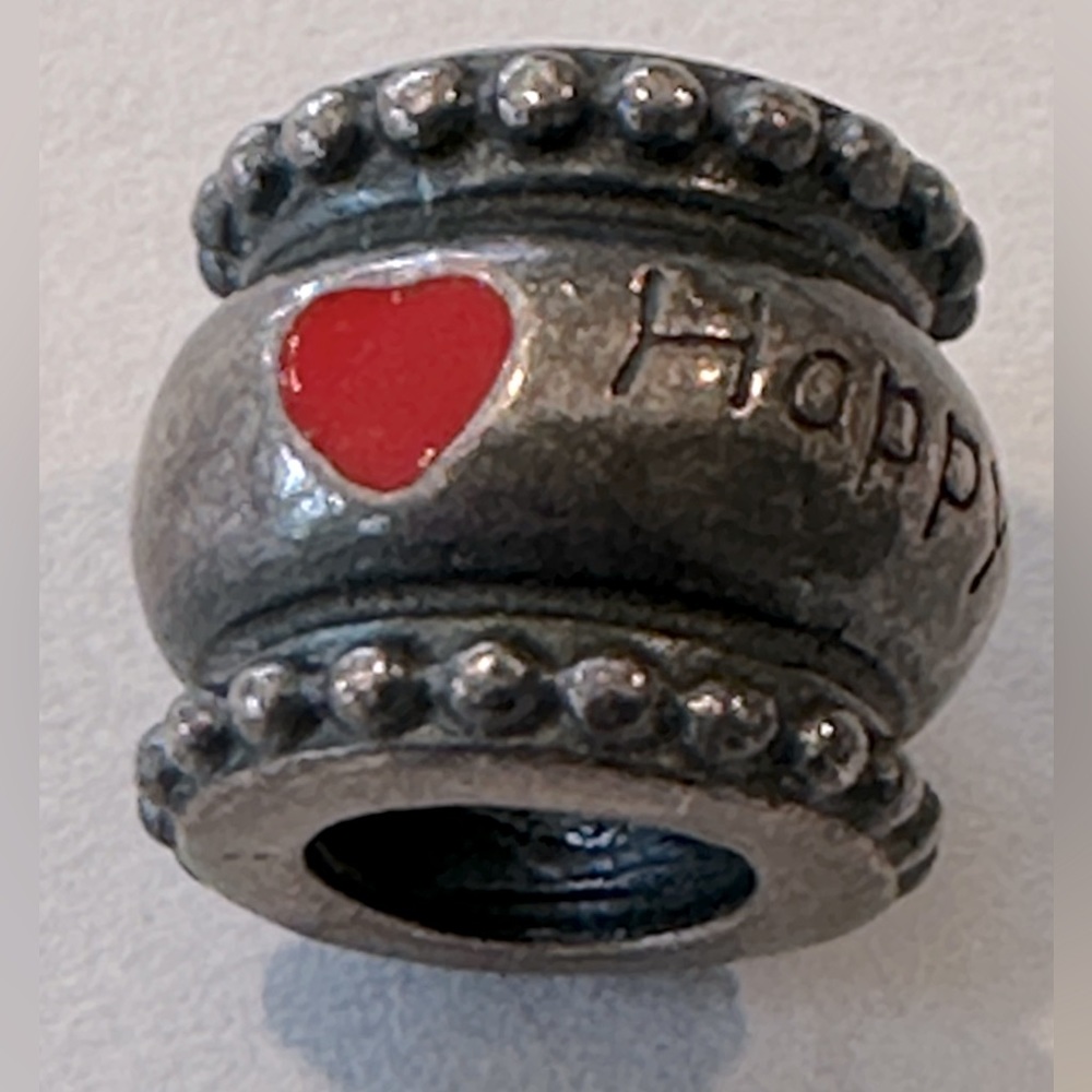 Vintage Happy Anniversary with Red Heart Charm.